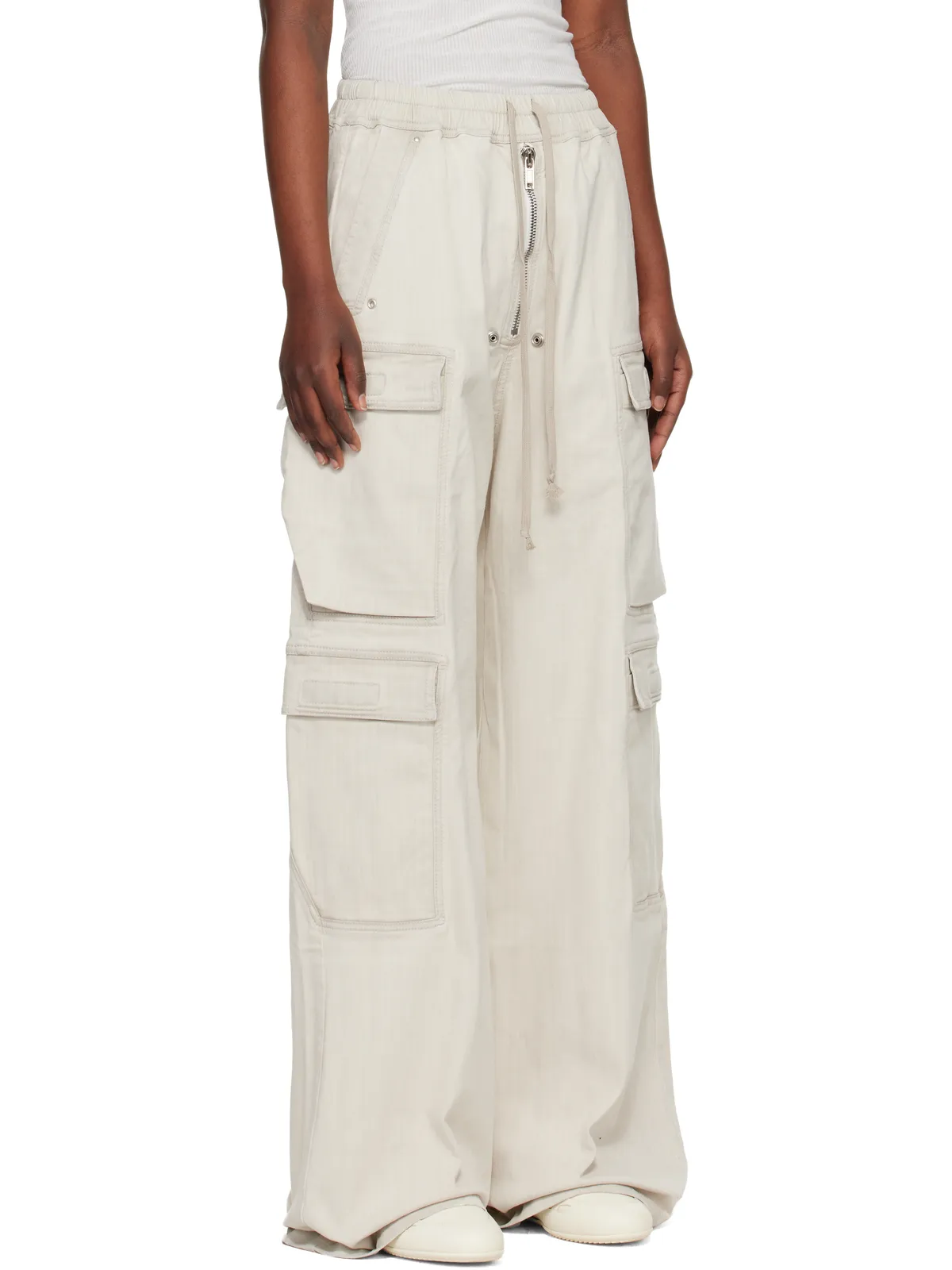 Rick Owens DRKSHDW オフホワイトTemple Double Jumbo Belas デニム カーゴパンツ - 画像2