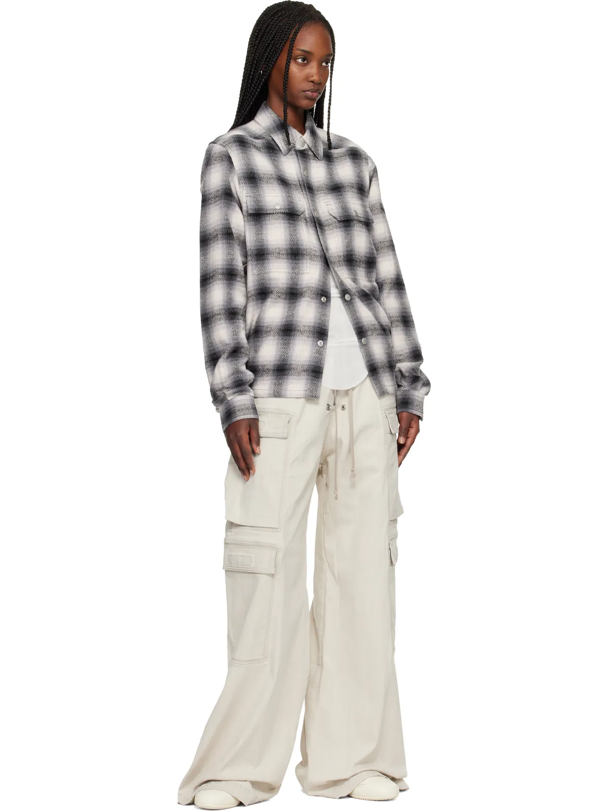 Rick Owens DRKSHDW オフホワイトTemple Double Jumbo Belas デニム カーゴパンツ - 画像4