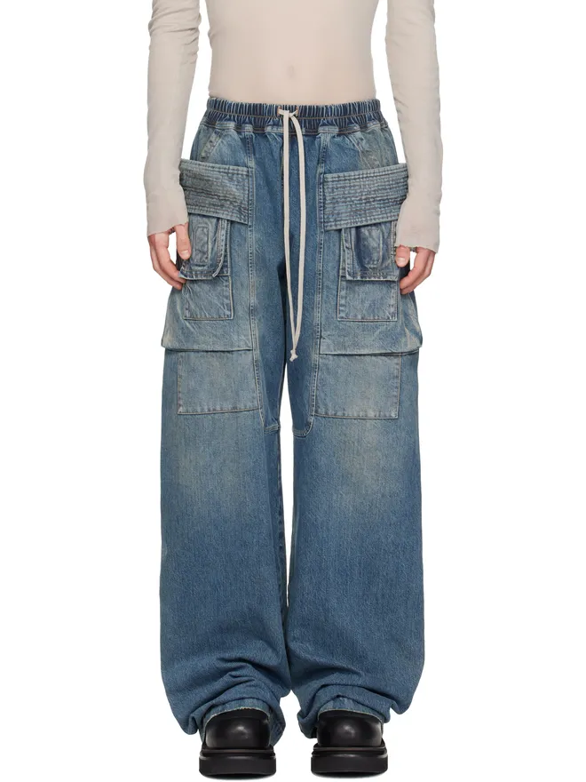 Rick Owens DRKSHDW Rick Owens DRKSHDW ブルー Temple Wide Creatch カーゴジーンズの商品画像