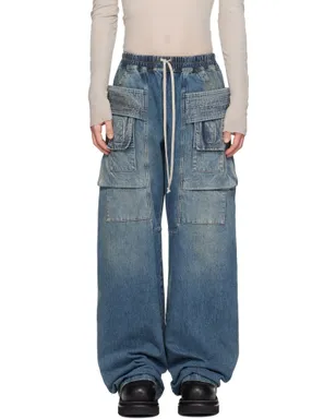 Rick Owens DRKSHDW ブルー Temple Wide Creatch カーゴジーンズ - サムネイル1