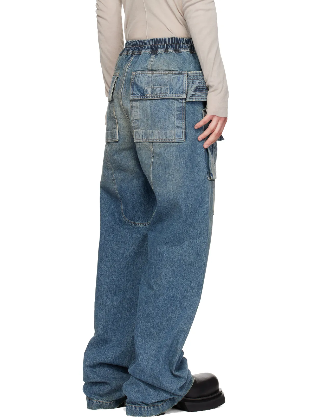 Rick Owens DRKSHDW ブルー Temple Wide Creatch カーゴジーンズ - 画像3