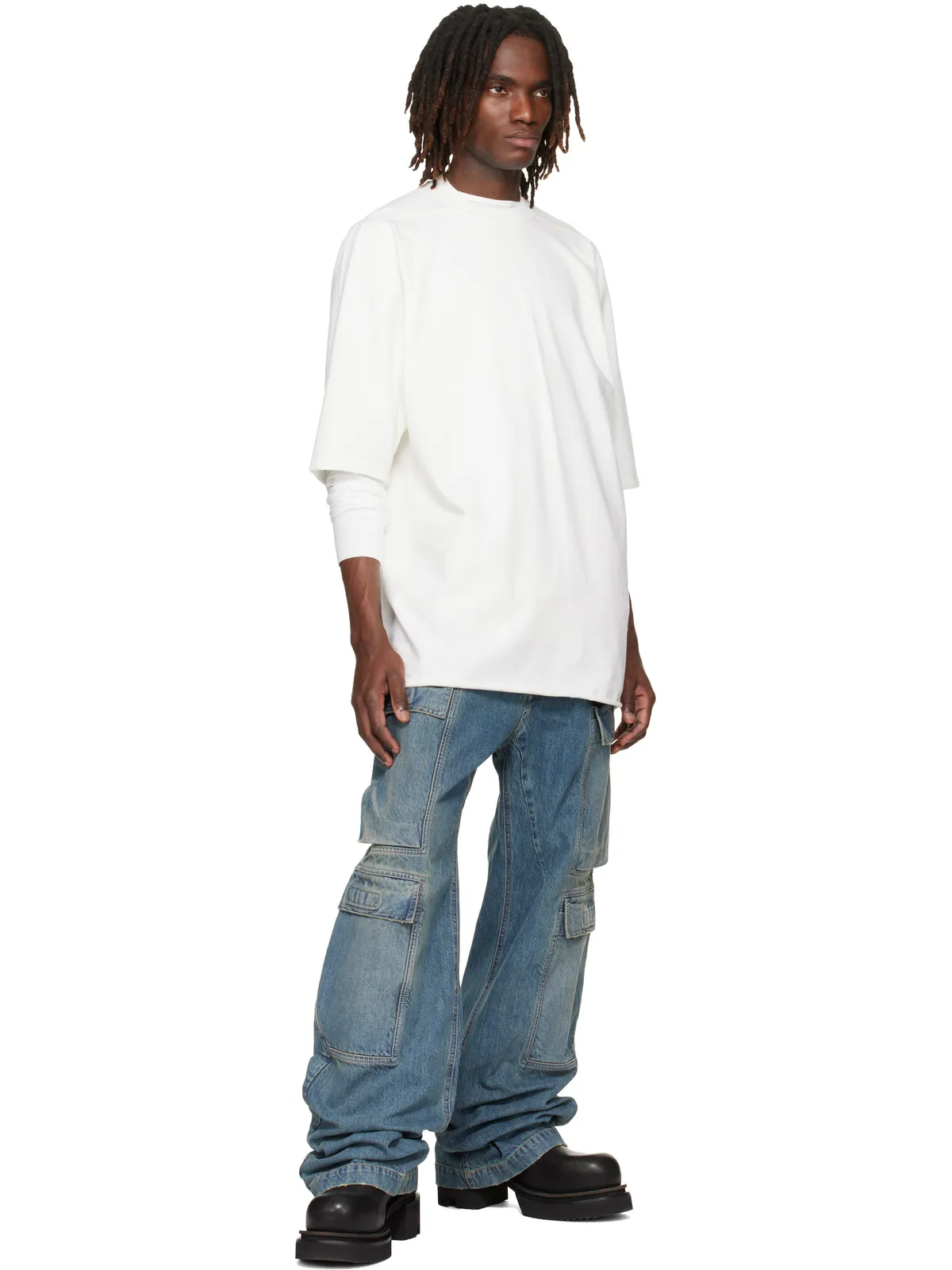 Rick Owens DRKSHDW ブルー Temple Double デニム カーゴパンツ - 画像4