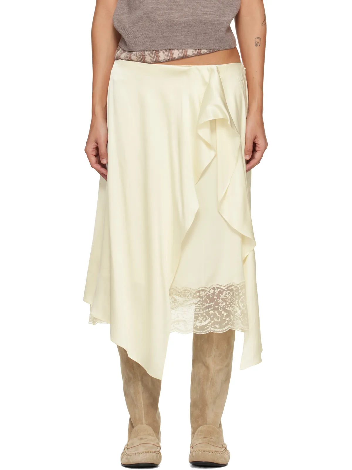 Acne Studios レイヤード サテン ミディアムスカート - 画像1