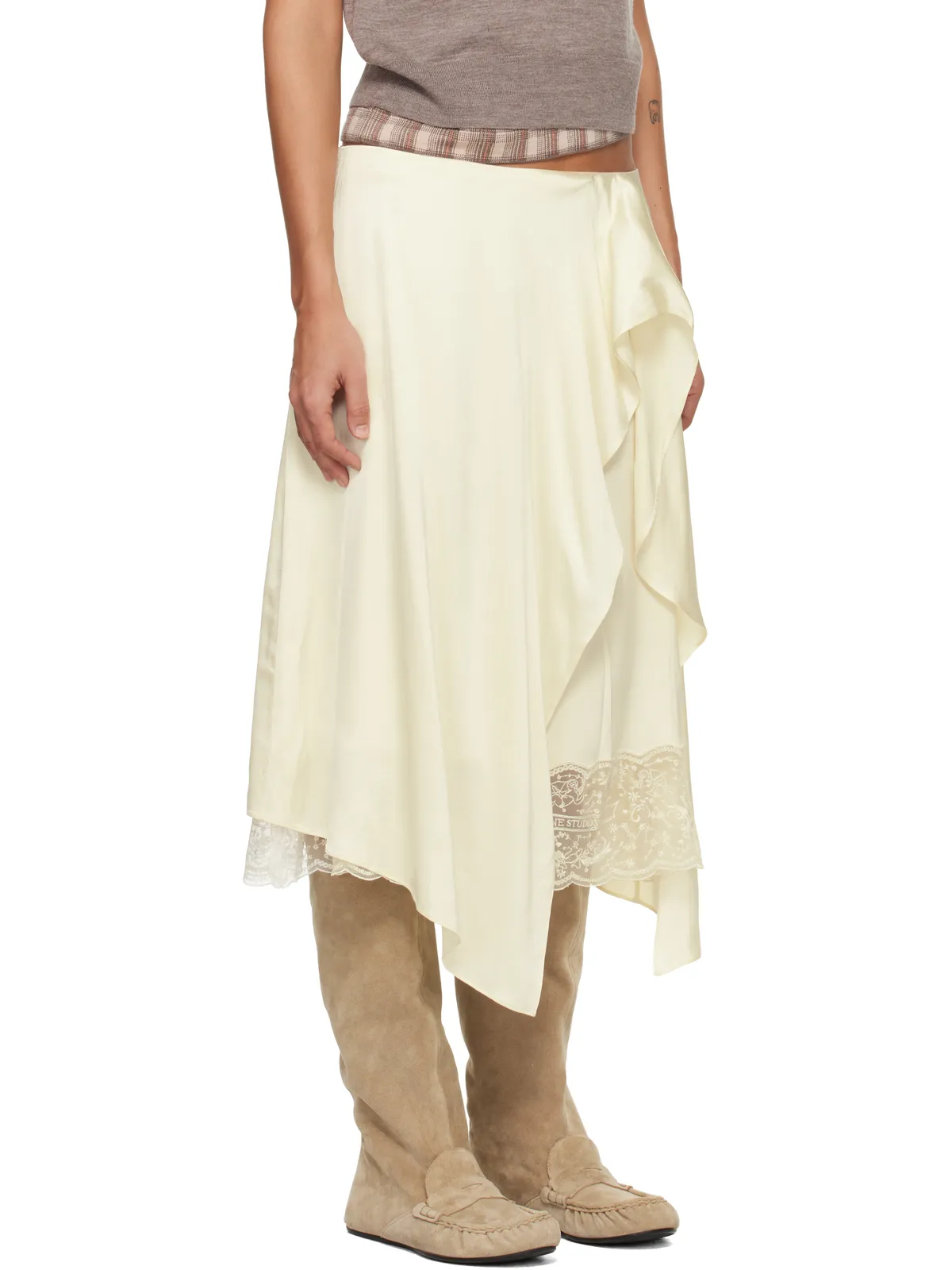 Acne Studios レイヤード サテン ミディアムスカート - 画像2