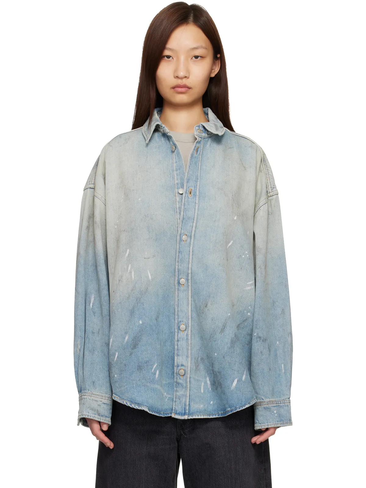 Acne Studios ペイントスプラッター デニムシャツ - 画像1