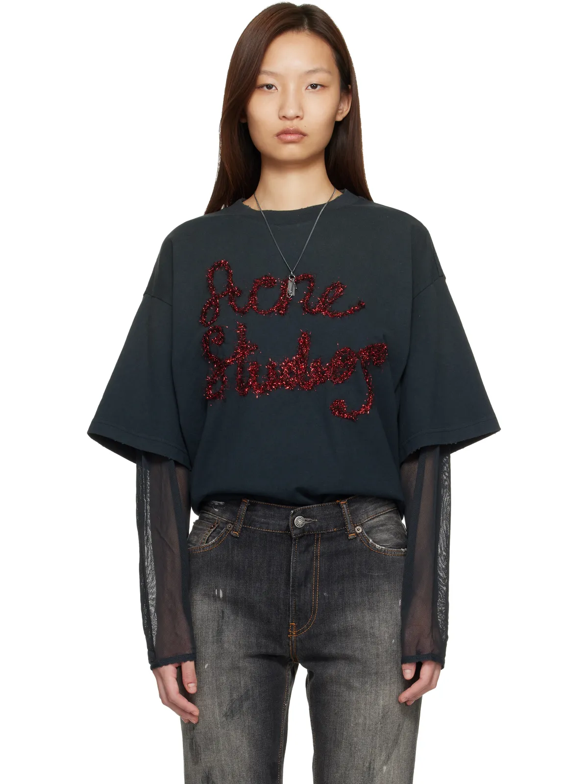 Acne Studios レイヤード ロゴ Tシャツ - 画像1