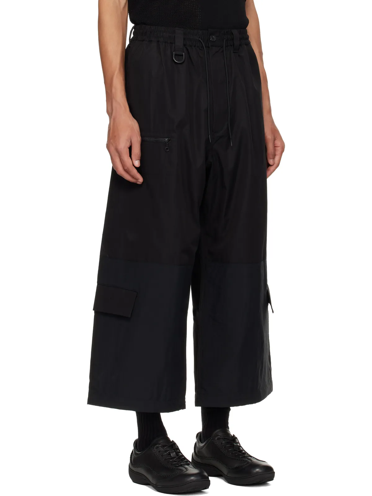 Y-3 ブラック クロップド ストレートレッグ カーゴパンツ - 画像2
