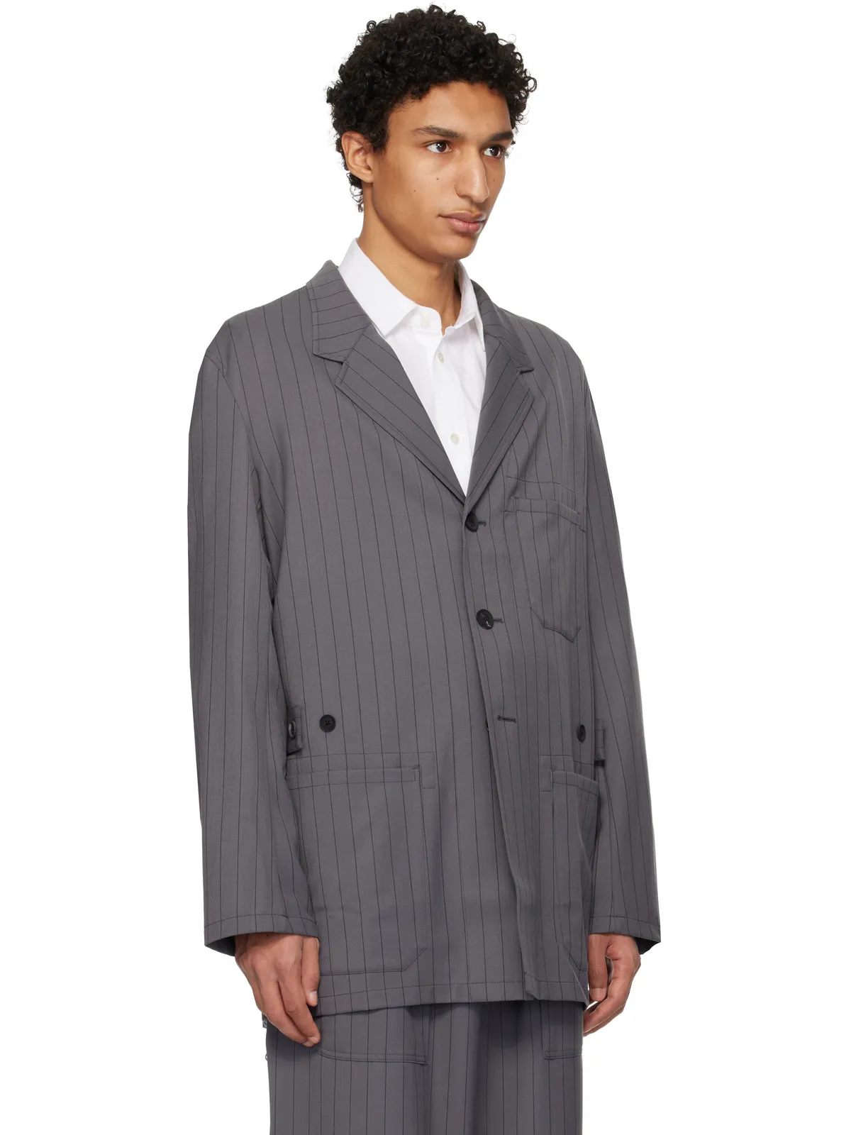 Y-3 Pinstripe Refined Wool Chore テーラードジャケット - 画像2