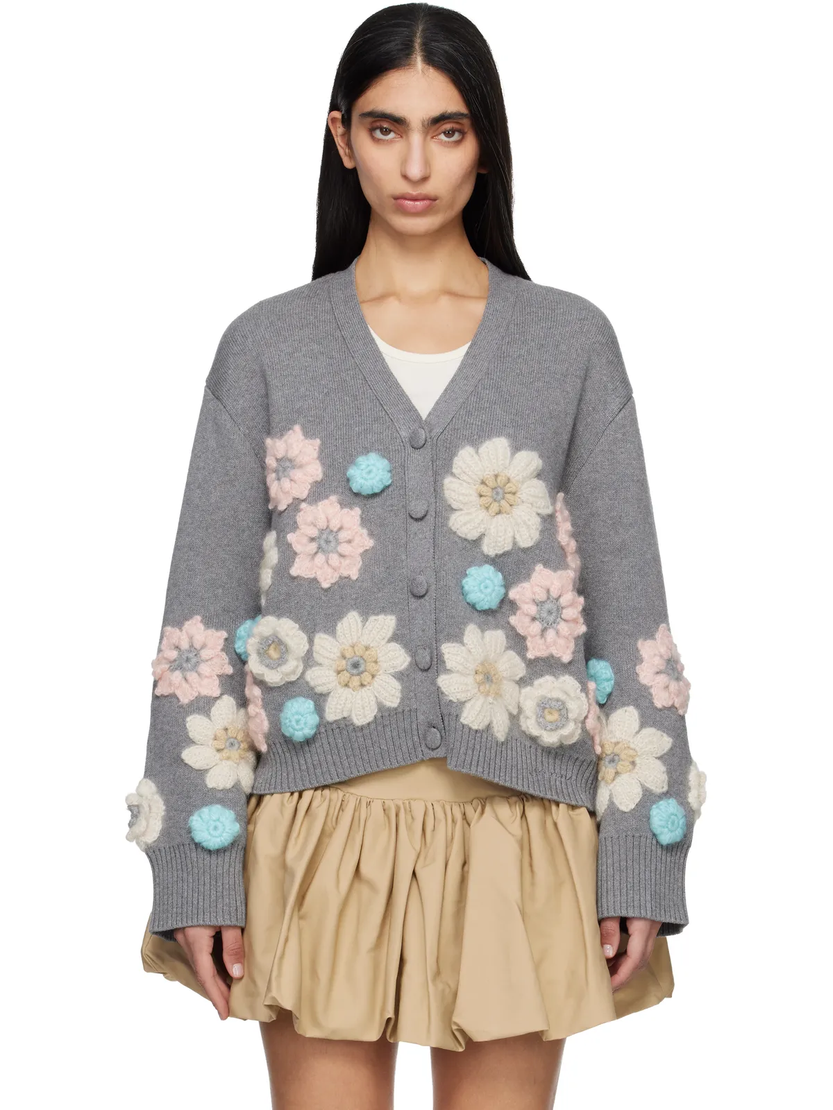 Ganni Flower コットン カシミヤ カーディガン - 画像1