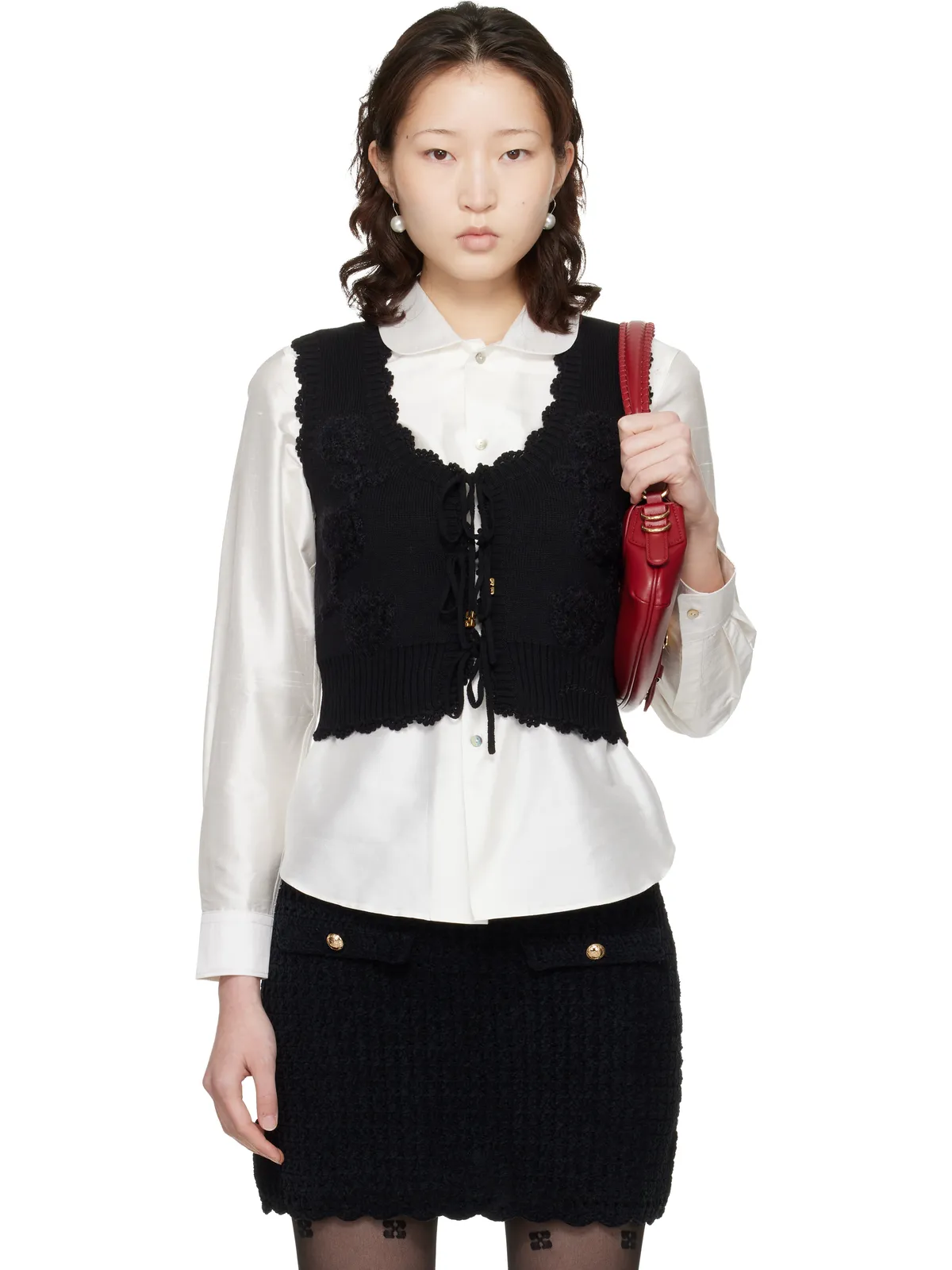 Ganni コットン カシミヤ クロシェ アップリケ ベスト - 画像1