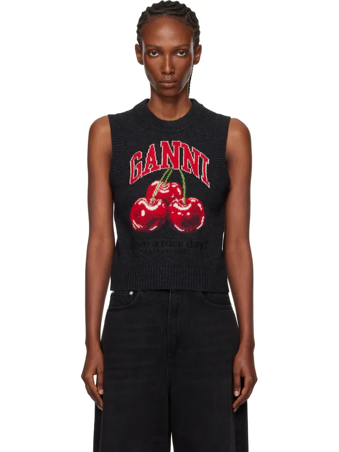 Ganni Ganni グラフィック ウール ニットベストの商品画像