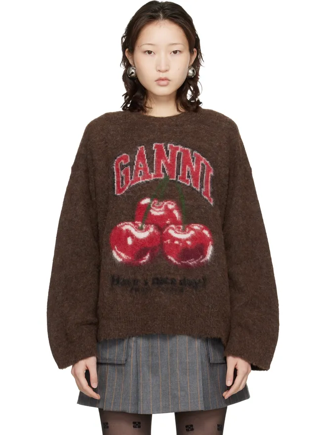 Ganni Ganni ブラッシュド アルパカ グラフィック オーバーサイズ セーターの商品画像