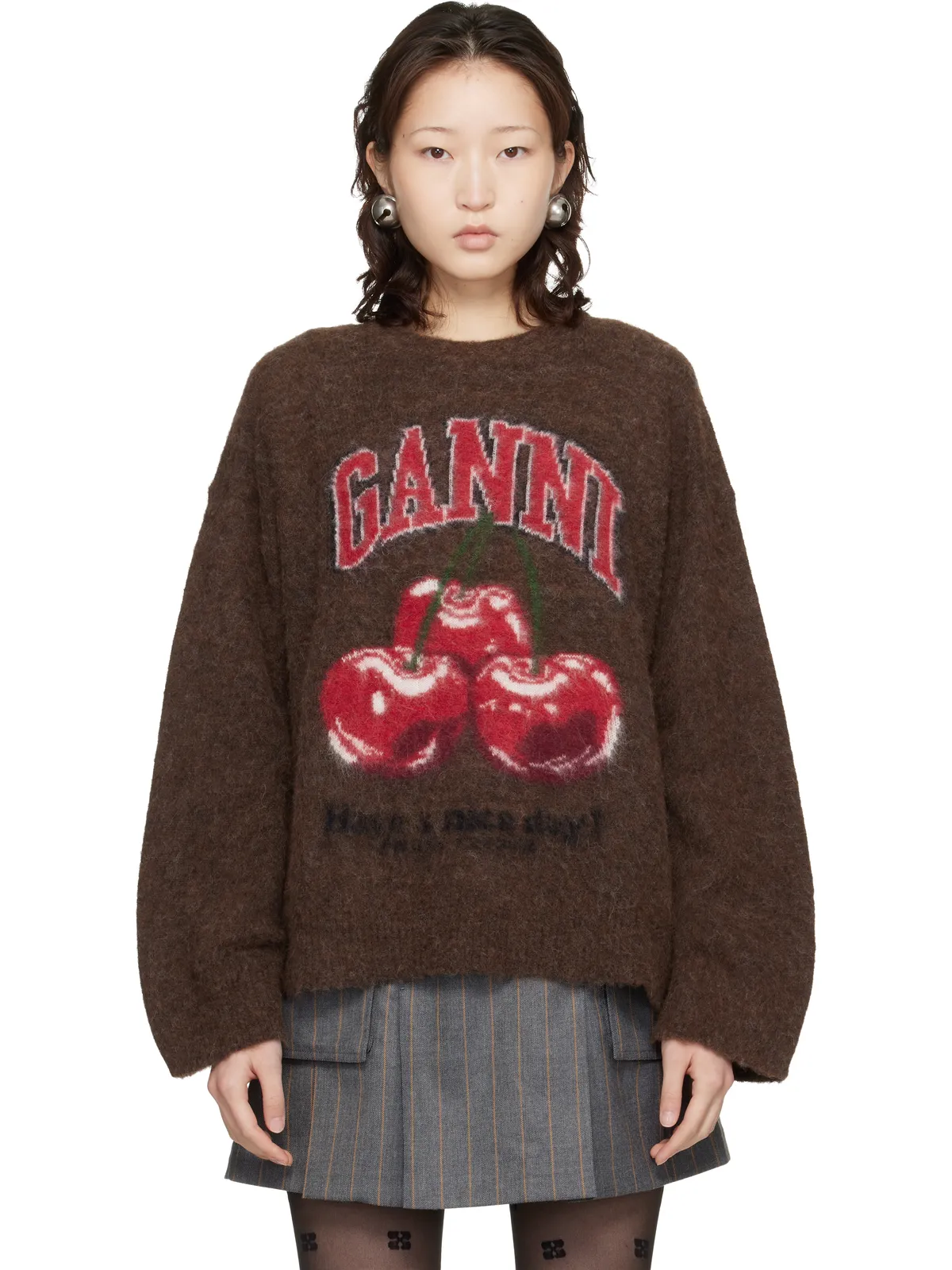 Ganni ブラッシュド アルパカ グラフィック オーバーサイズ セーター - 画像1