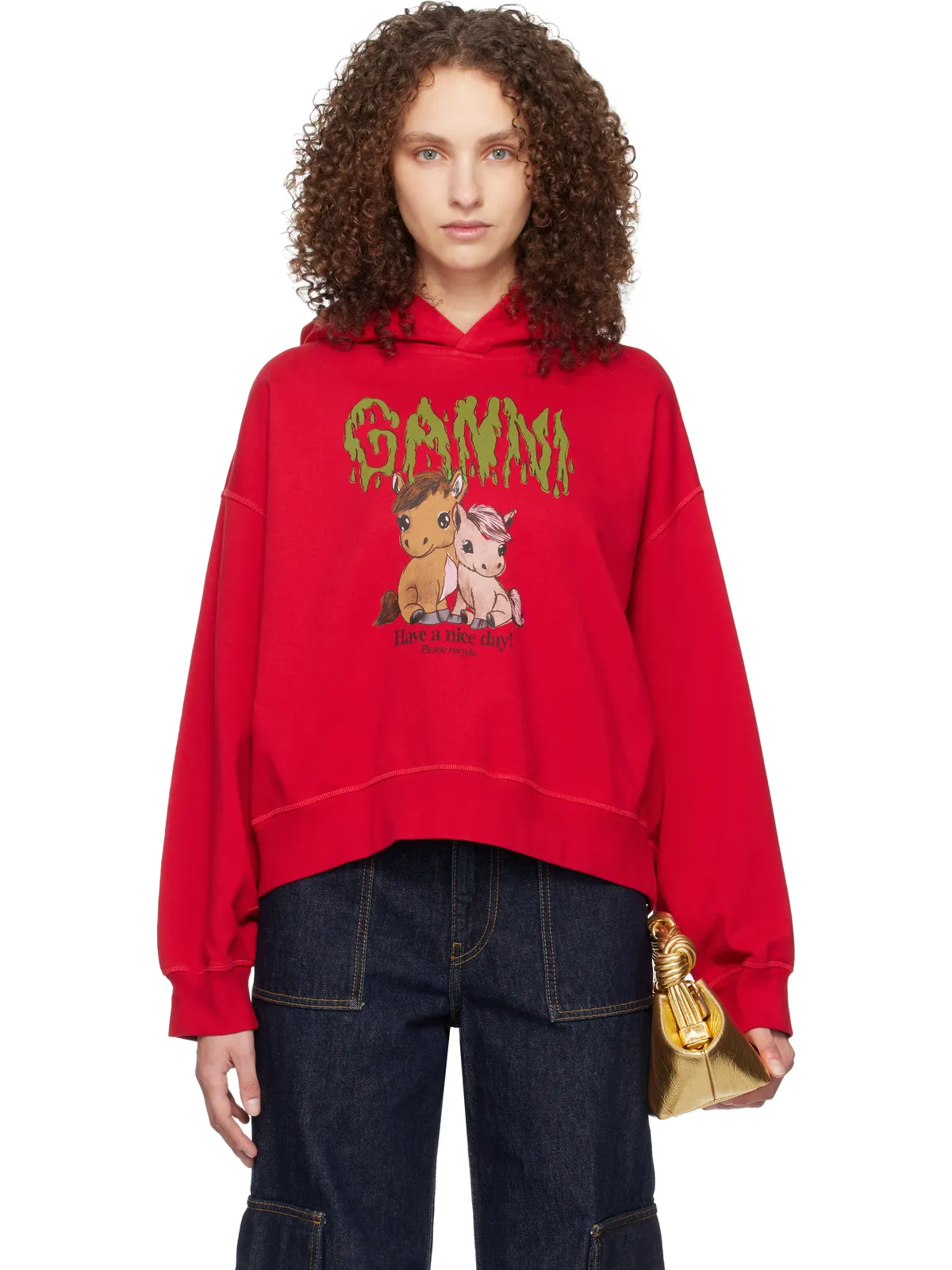 Ganni Graphic Cropped フーディ - 画像1