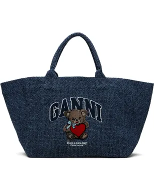 Ganni XXL Bear Tweed Denim Shopper トートバッグ - サムネイル1