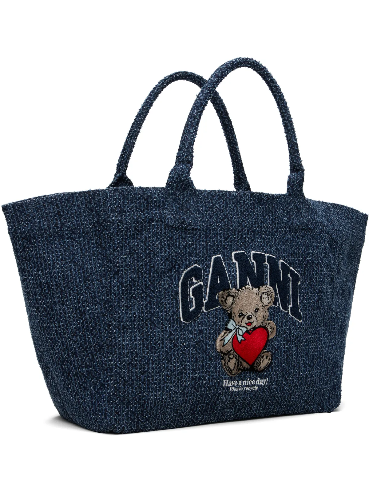 Ganni XXL Bear Tweed Denim Shopper トートバッグ - 画像2