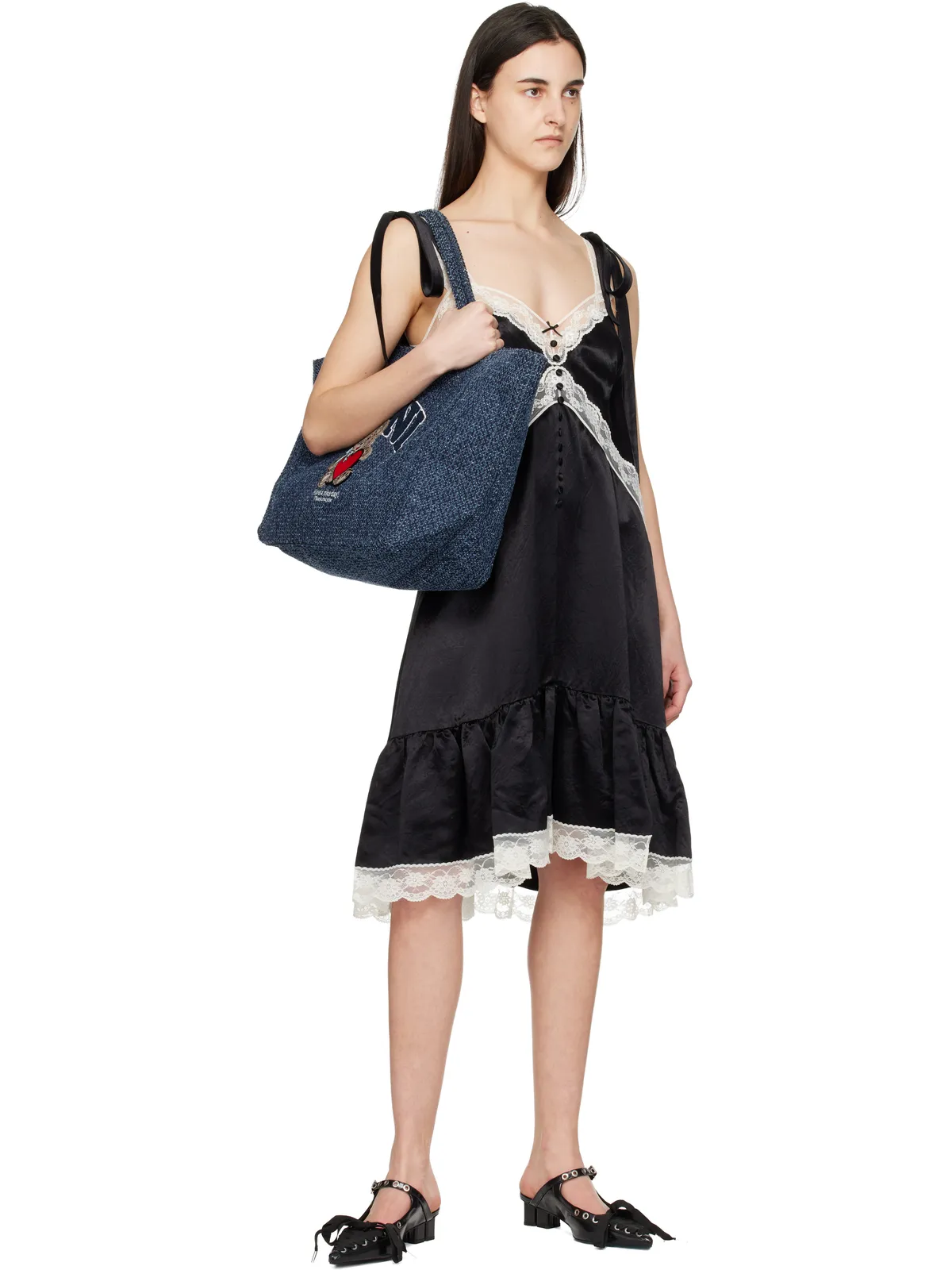 Ganni XXL Bear Tweed Denim Shopper トートバッグ - 画像4