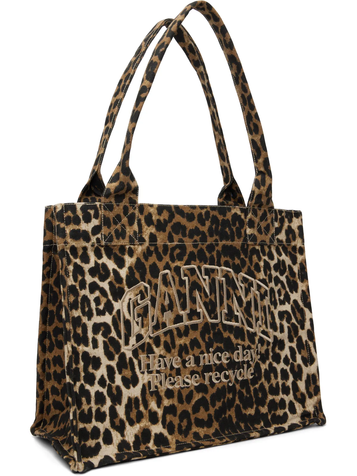 Ganni ラージ レオパード キャンバス トートバッグ - 画像2