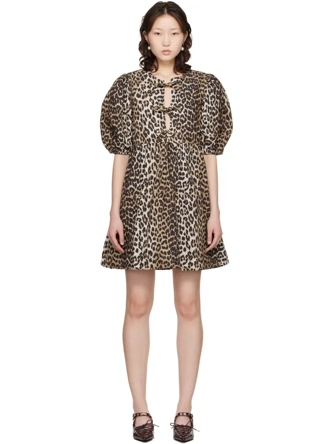 Ganni Ganni レオパード プリント Tie String コットン ミニワンピースの商品画像