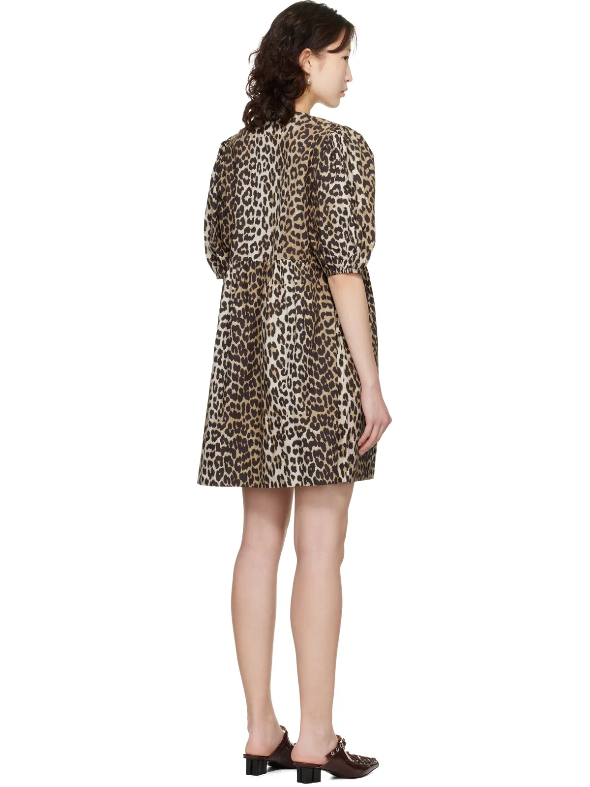 Ganni レオパード プリント Tie String コットン ミニワンピース - 画像3