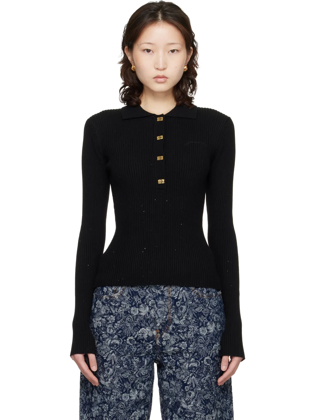 Ganni Fine Sequin ニット ポロシャツ - 画像1