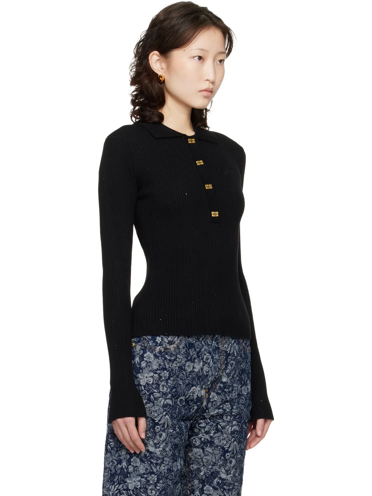 Ganni Fine Sequin ニット ポロシャツ - 画像2