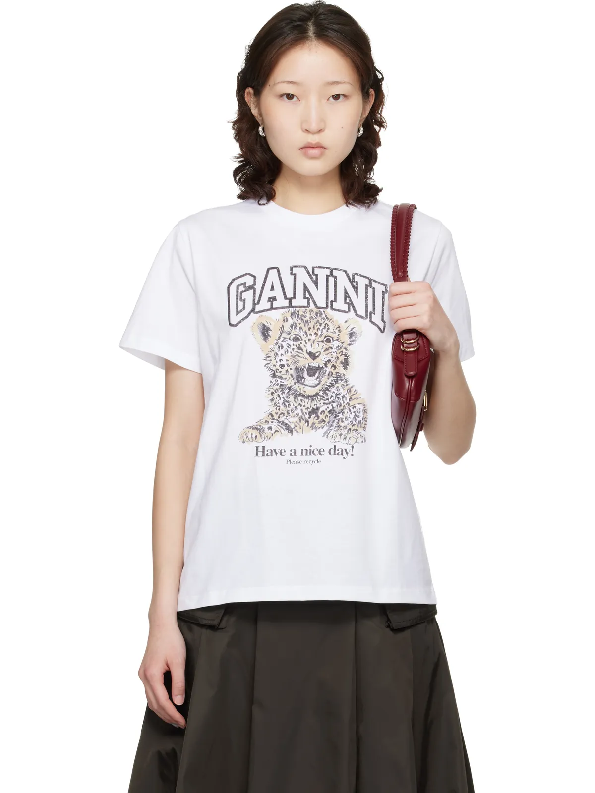 Ganni Basic Jersey Leopard Relaxed Tシャツ - 画像1