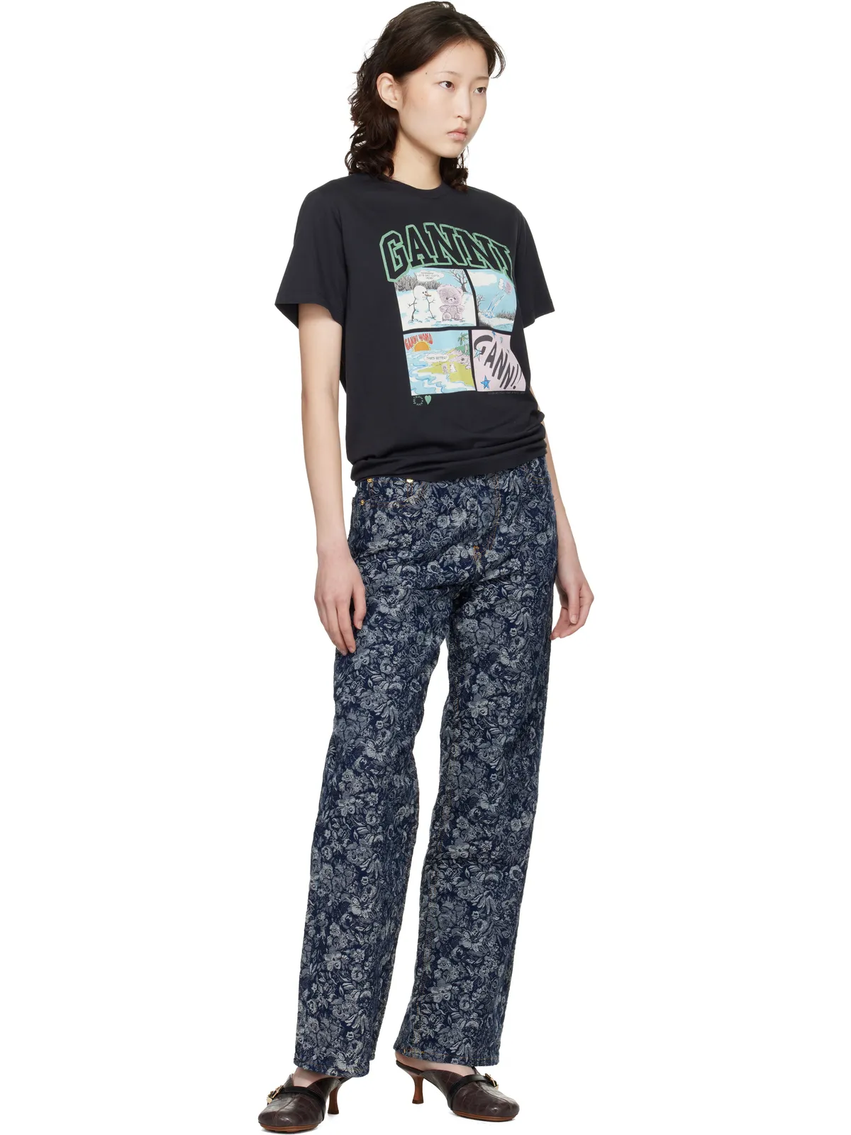 Ganni Basic Bear Comic Teddy コットンジャージ Tシャツ - 画像4
