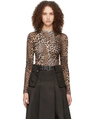 Ganni レオパードプリント メッシュ 長袖Tシャツ - サムネイル1