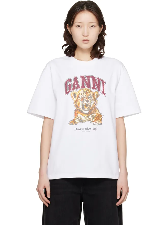 Ganni Ganni Beaded Tiger Tシャツの商品画像