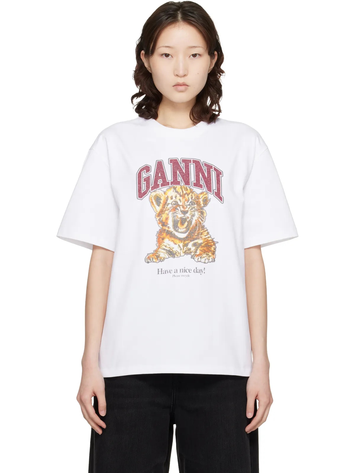 Ganni Beaded Tiger Tシャツ - 画像1