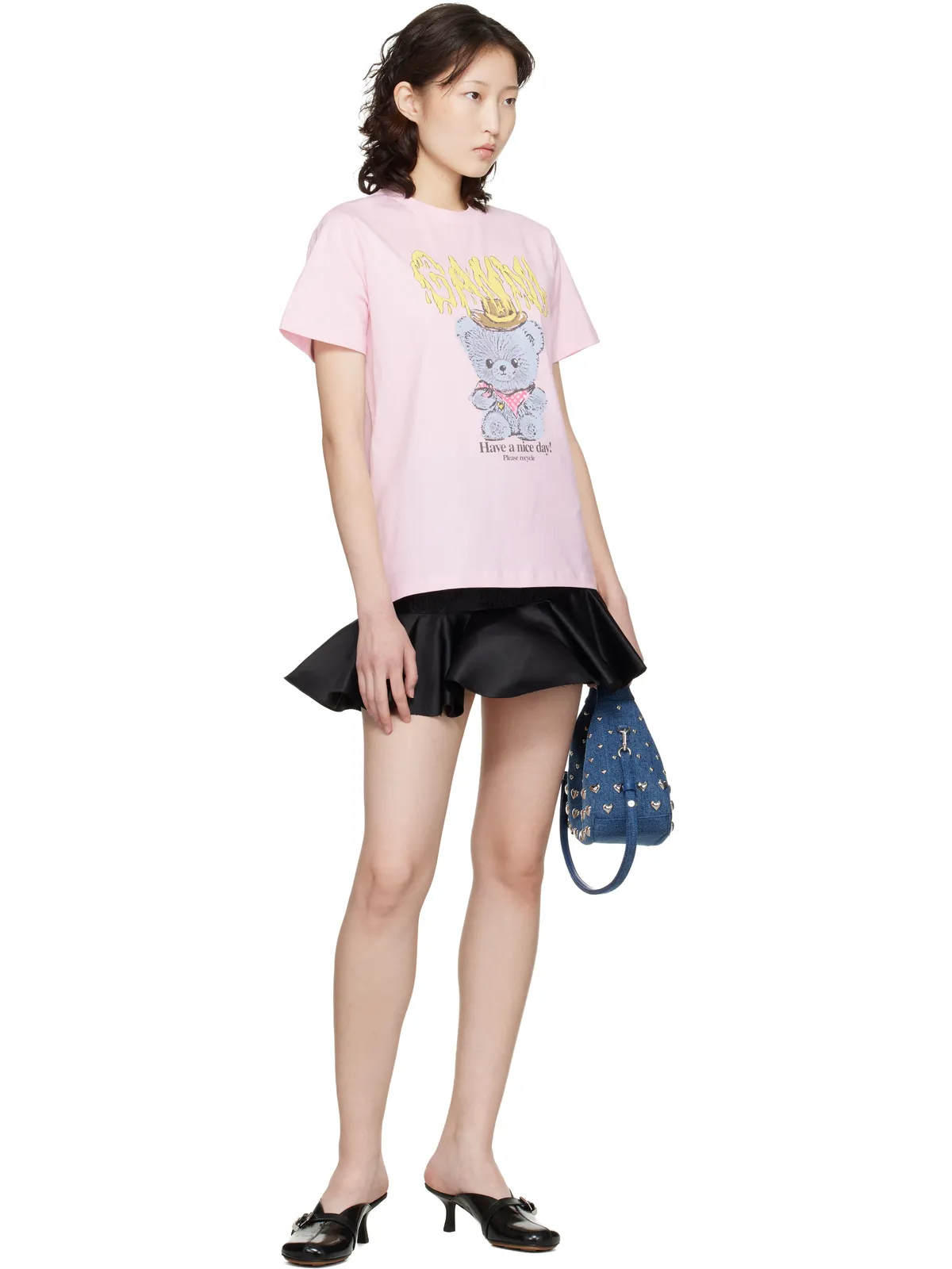 Ganni Basic Cowboy Bear コットンジャージ プリントTシャツ - 画像4