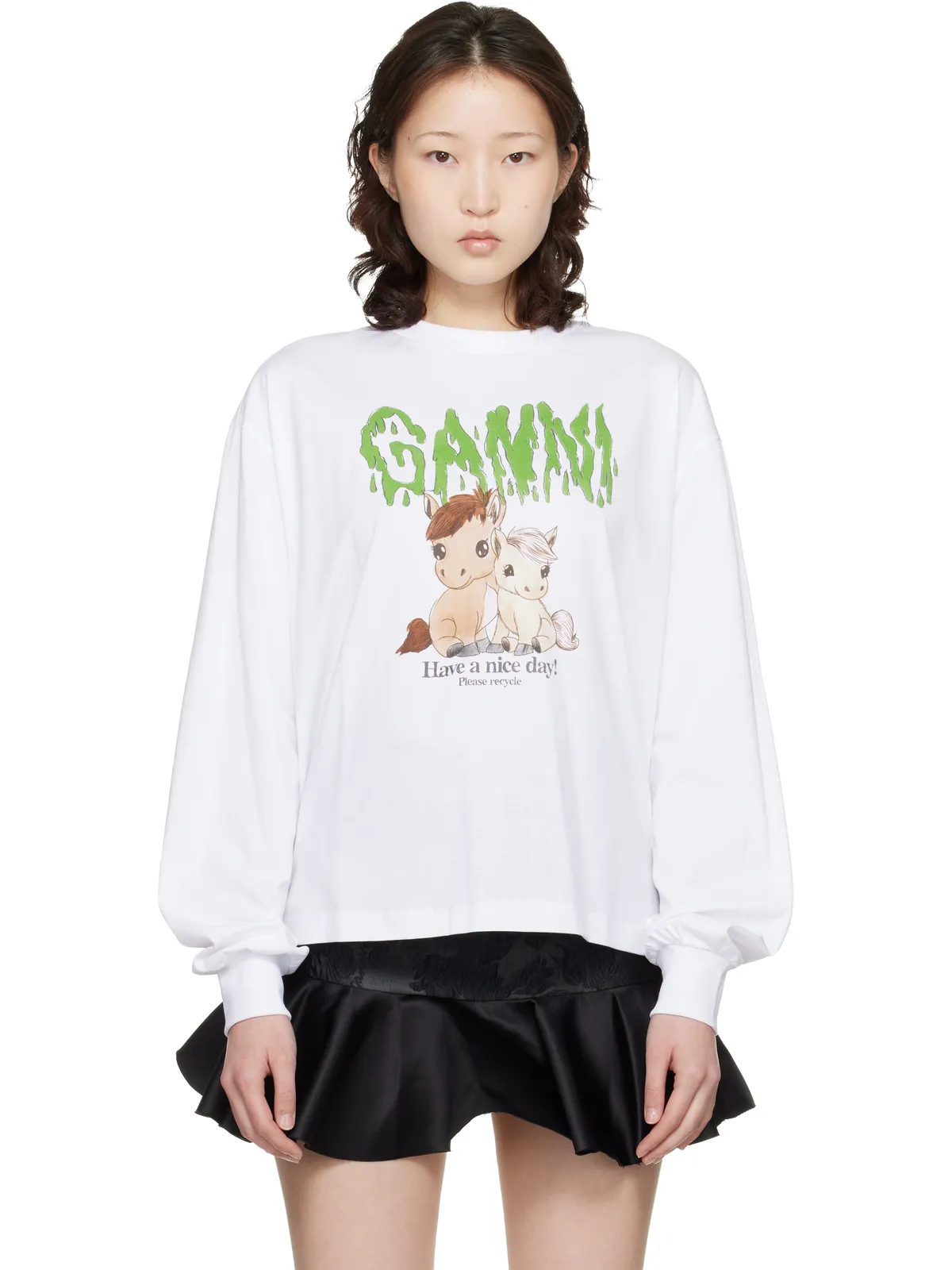 Ganni Basic コットンジャージ 長袖Tシャツ - 画像1