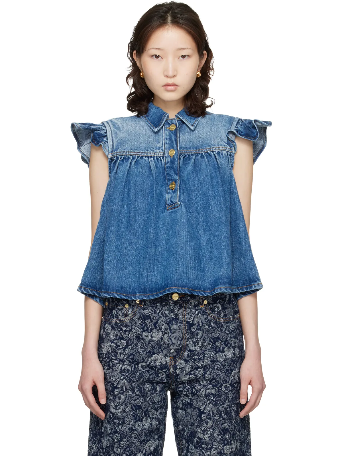 Ganni ラッフル デニム トップス - 画像1