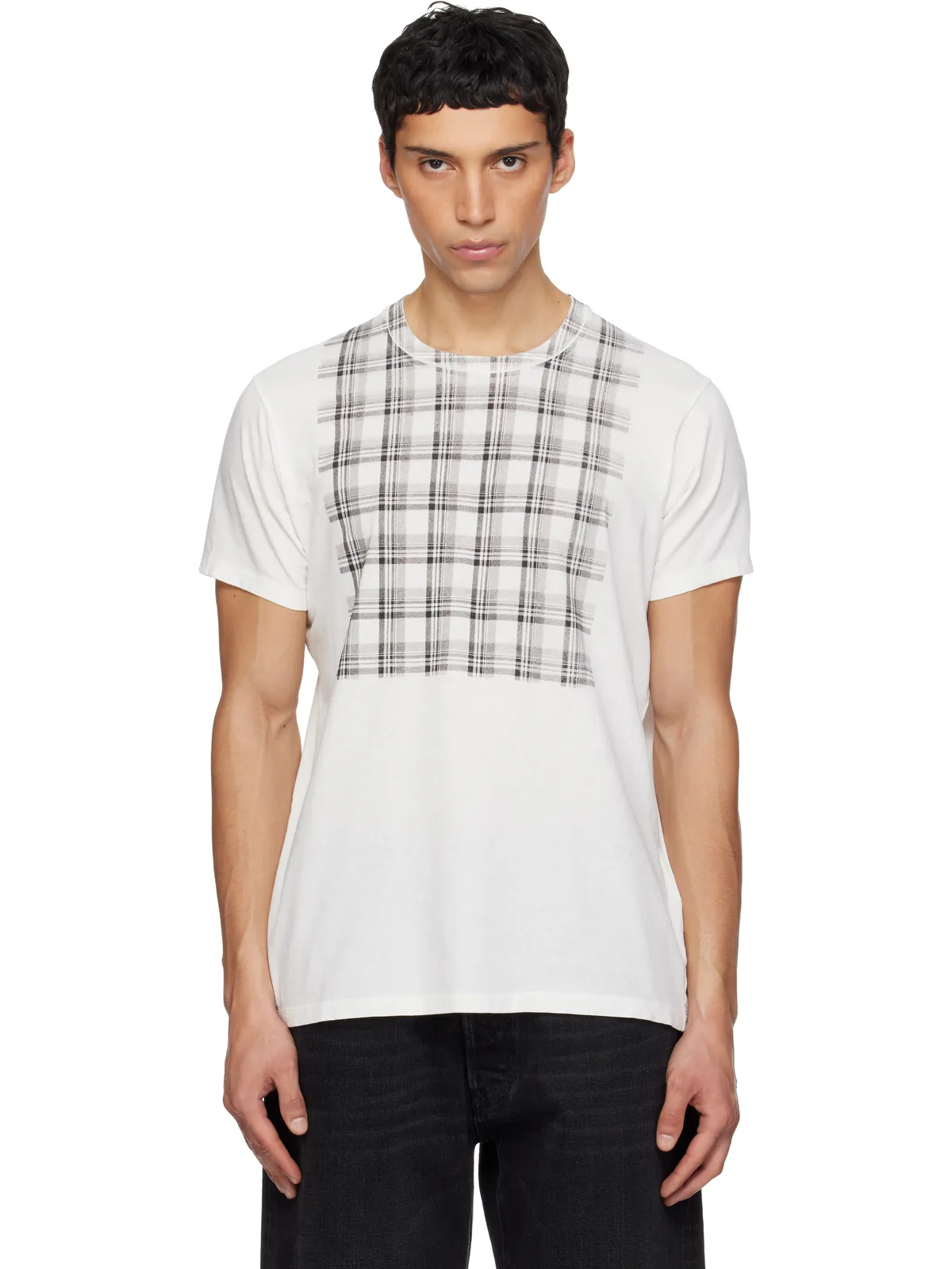 Maison Margiela チェック パネル コットン Tシャツ - 画像1