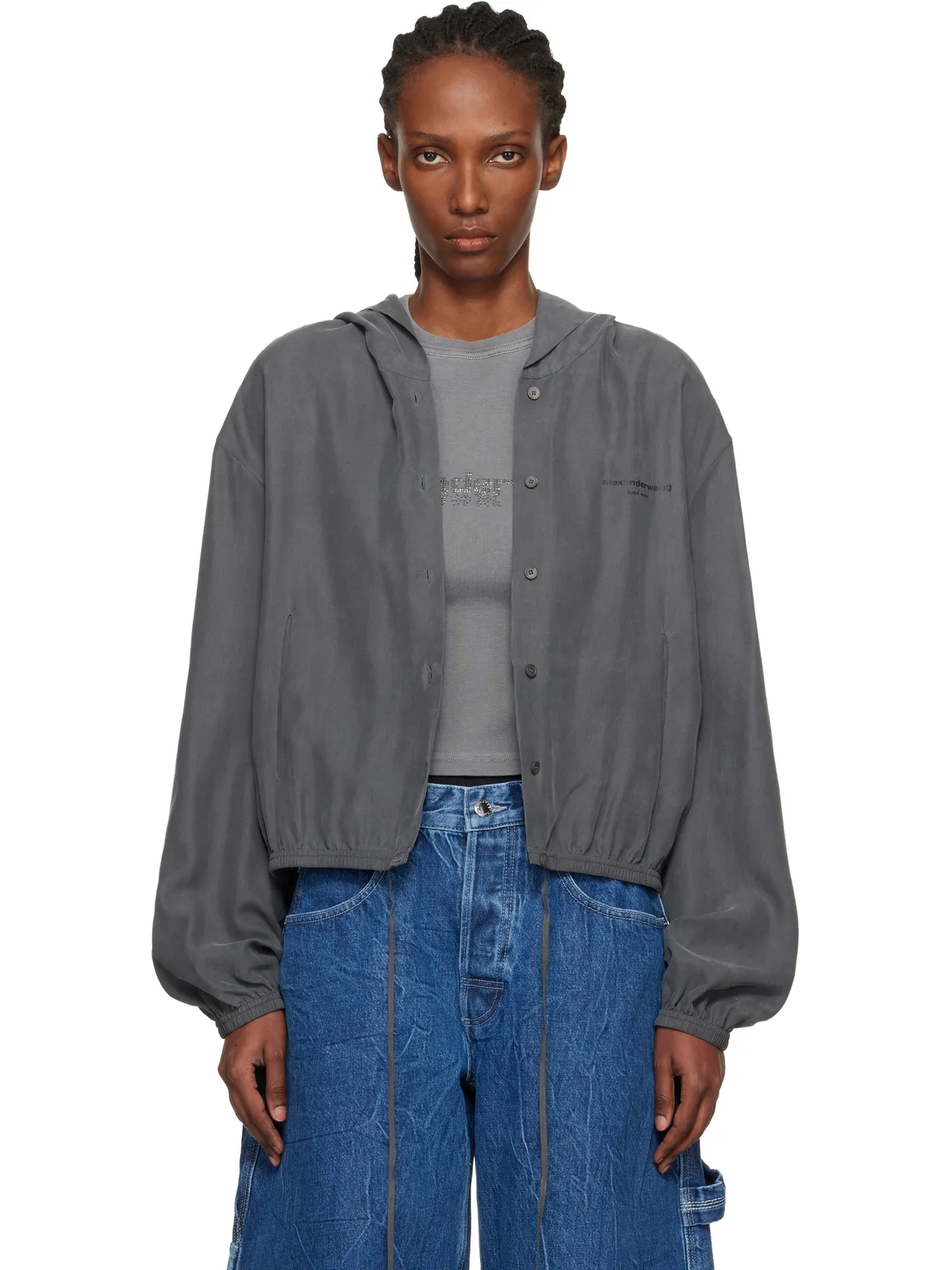 Alexander Wang クロップド シルク フーディ - 画像1