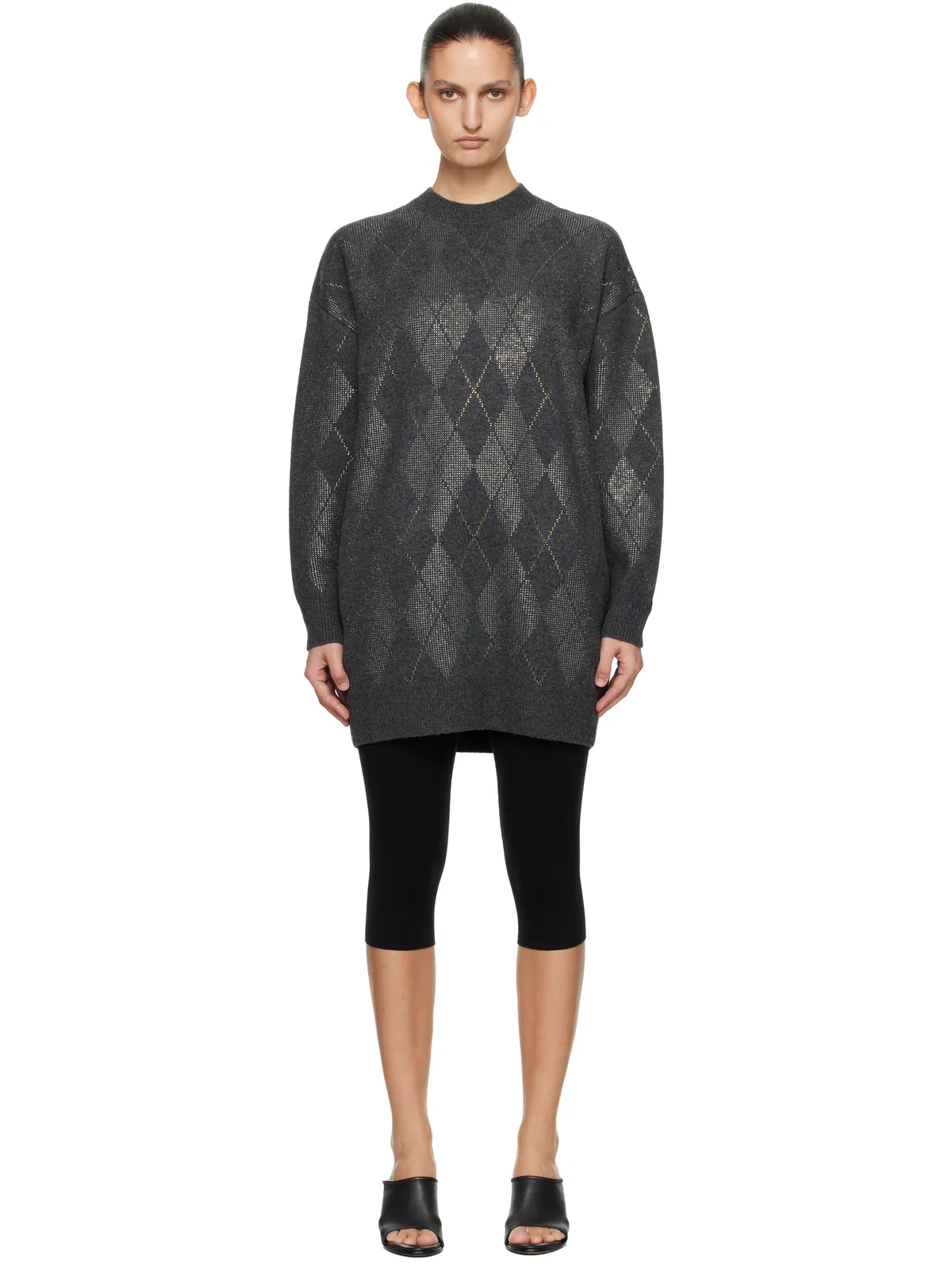 Alexander Wang Crystal Argyle Hotfix 長袖 クルーネック ミニワンピース - 画像1