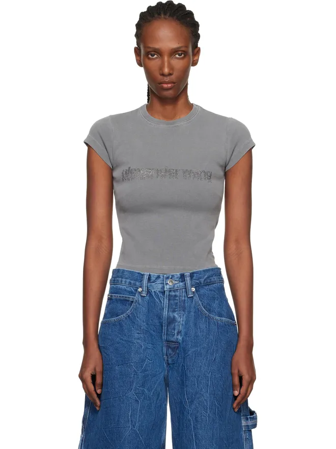 Alexander Wang Alexander Wang ラインストーン ロゴ コットン ベビーTシャツの商品画像