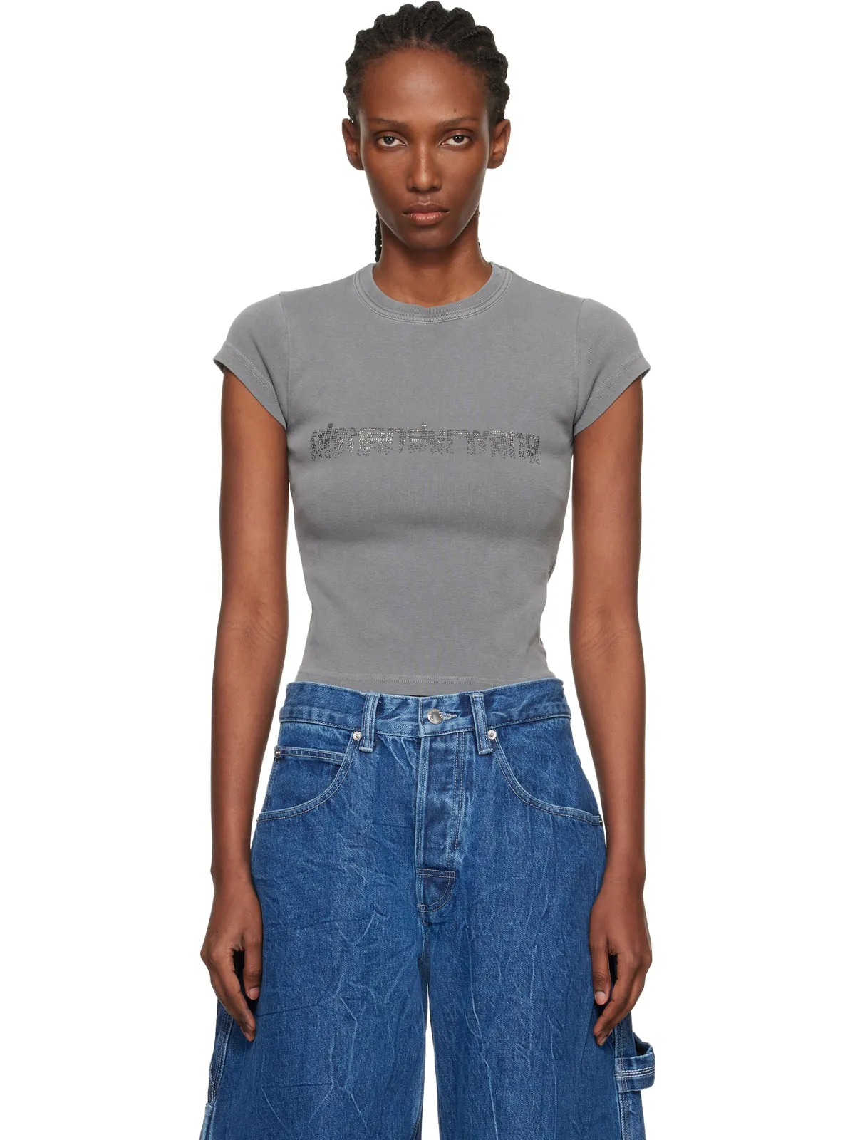 Alexander Wang ラインストーン ロゴ コットン ベビーTシャツ - 画像1