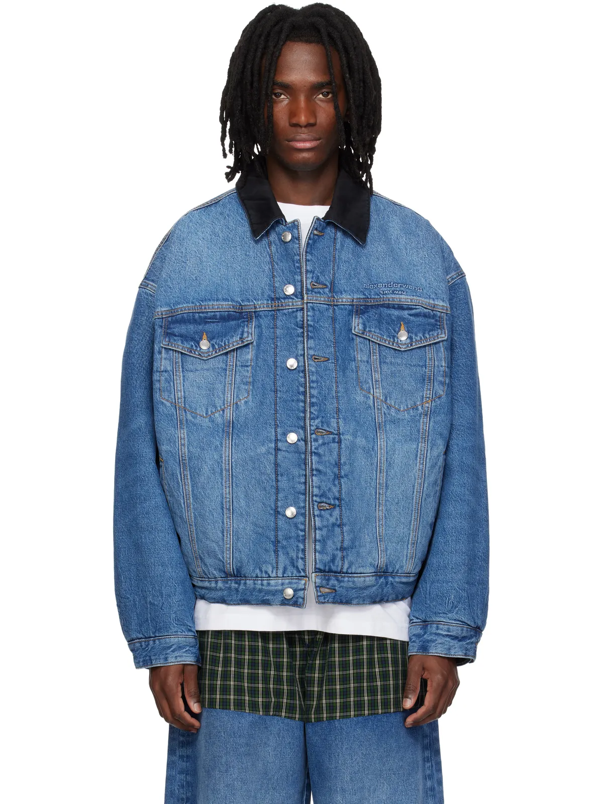 Alexander Wang Plaid Combo Trucker リバーシブル デニムジャケット - 画像1