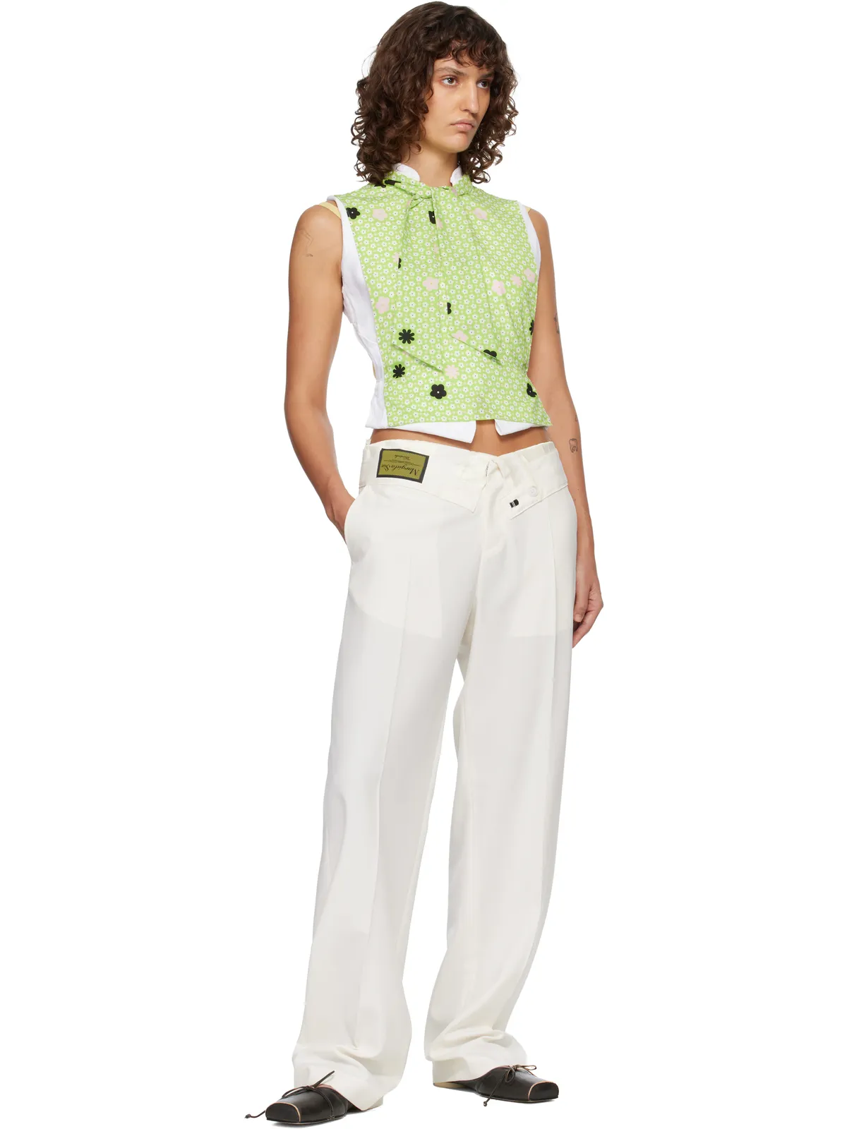 MM6 Maison Margiela スクエアトゥ レザー バレエシューズ - 画像5