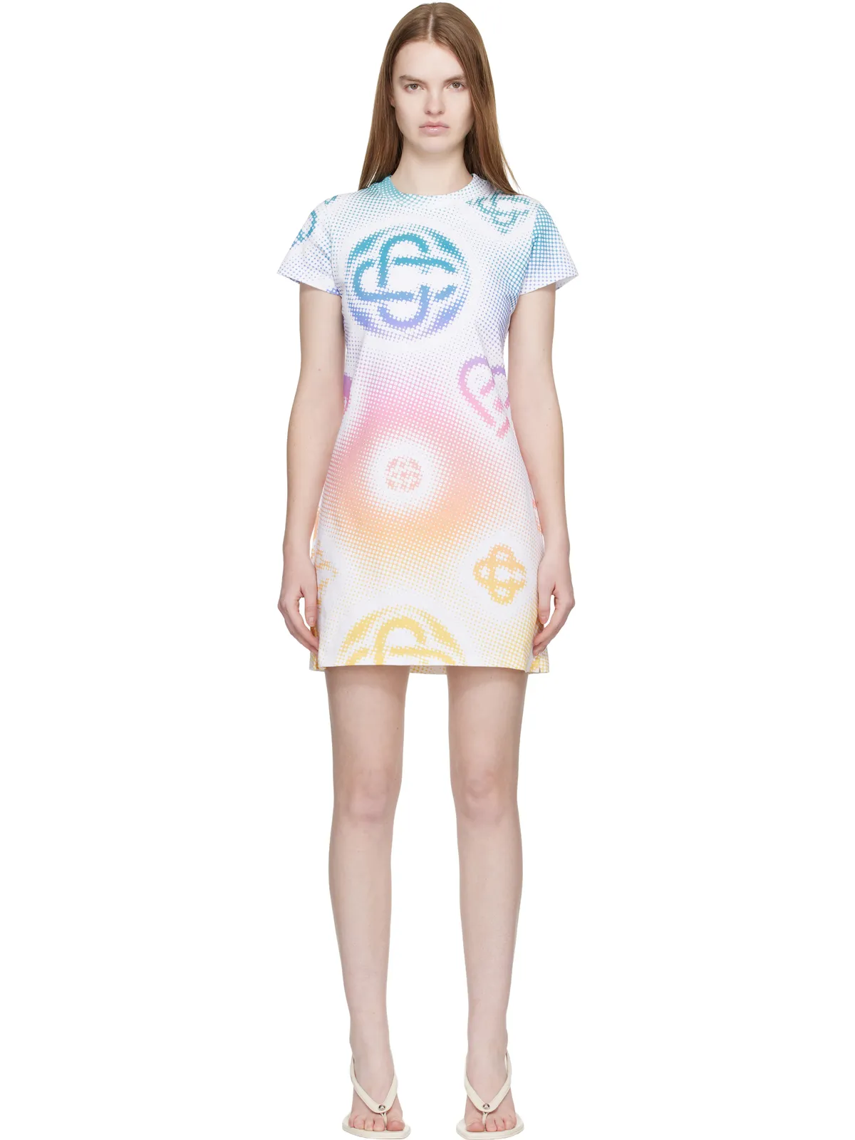 Casablanca Halftone Logo Tシャツ ミニワンピース - 画像1