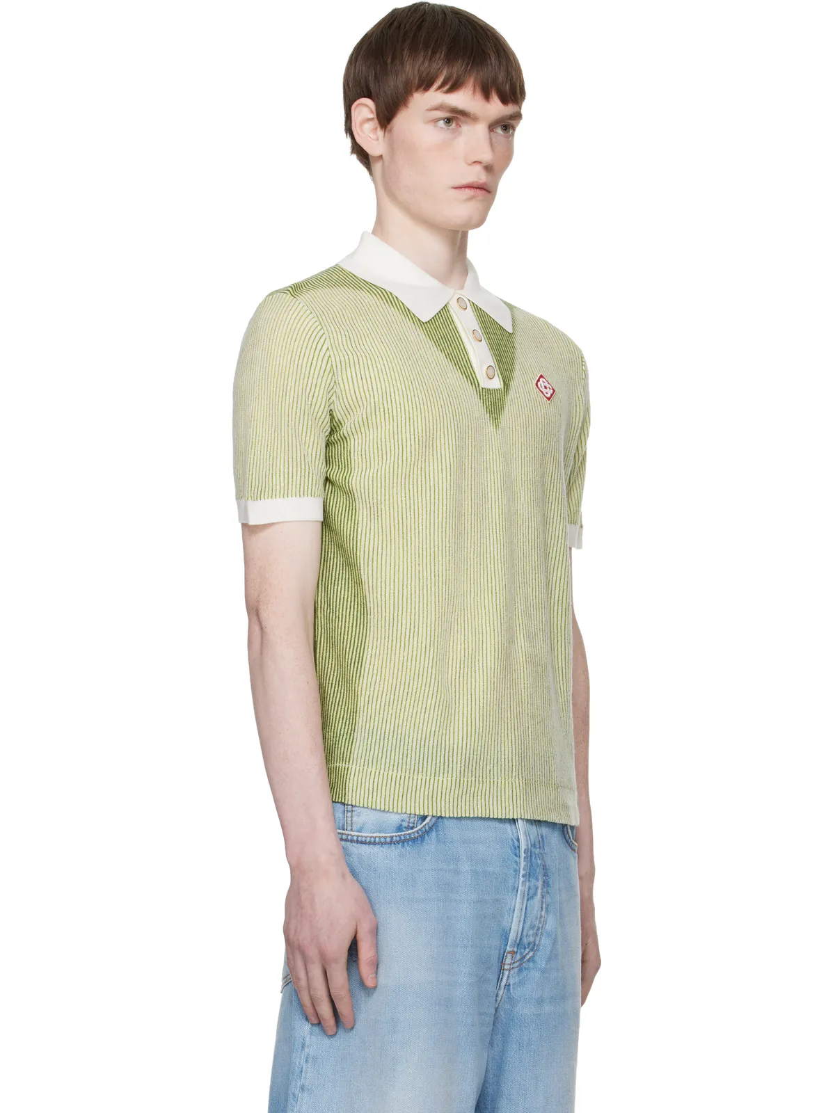 Casablanca Vertical Stripe 半袖ニットポロシャツ - 画像2