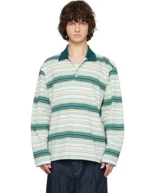 Solid Homme Striped Drawstring Collar Neck 長袖ポロシャツ - サムネイル1