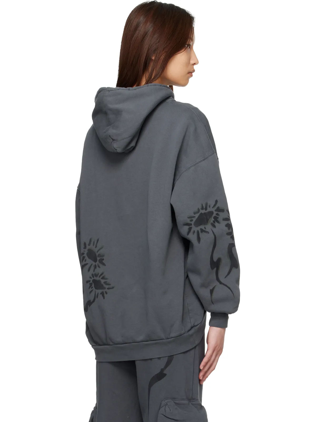 Collina Strada 'Charcoal Daisies' ラウンドヘム フーディ - 画像3
