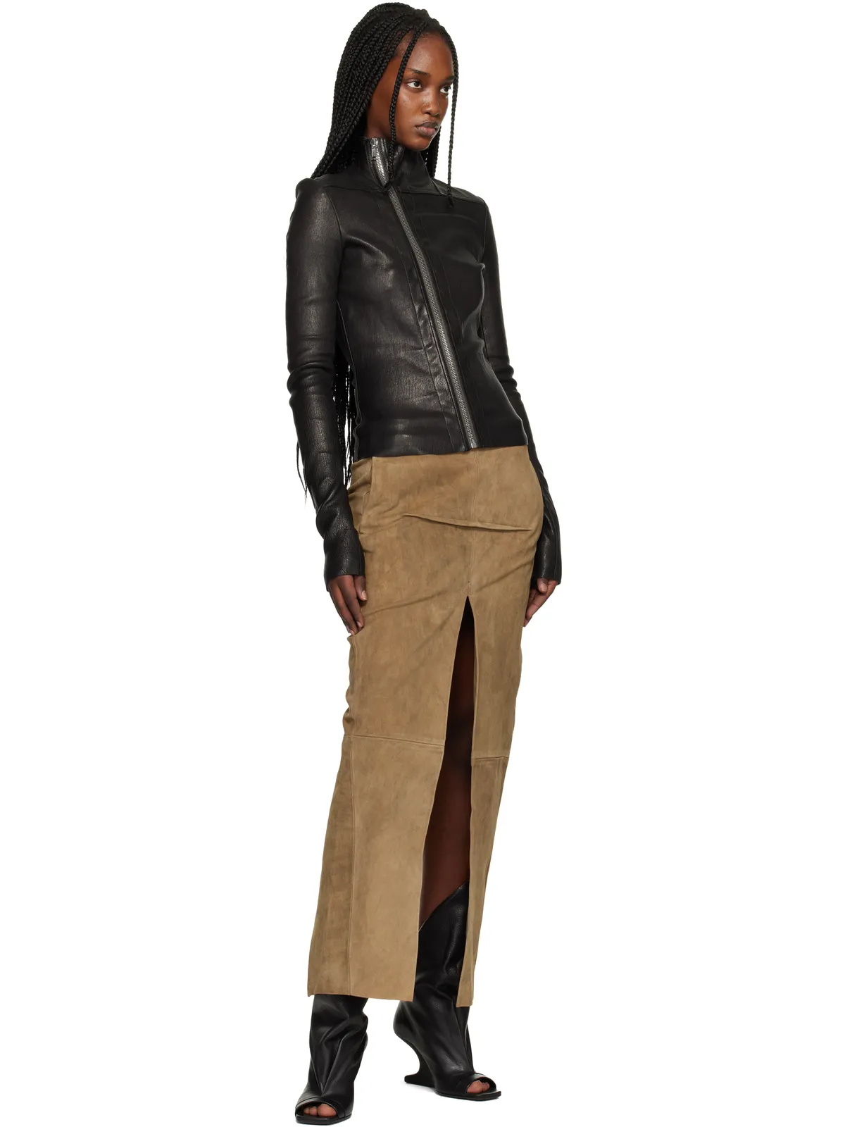 Rick Owens Temple Sliced スエード ミディアムスカート - 画像4