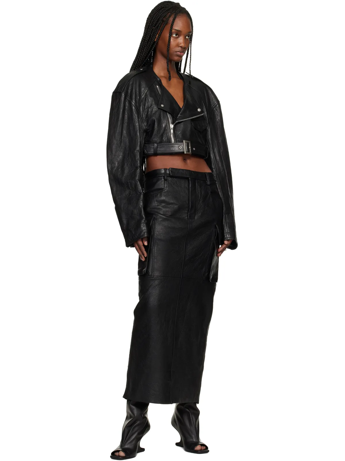 Rick Owens Temple Firbanks レザー ミディアムスカート - 画像4