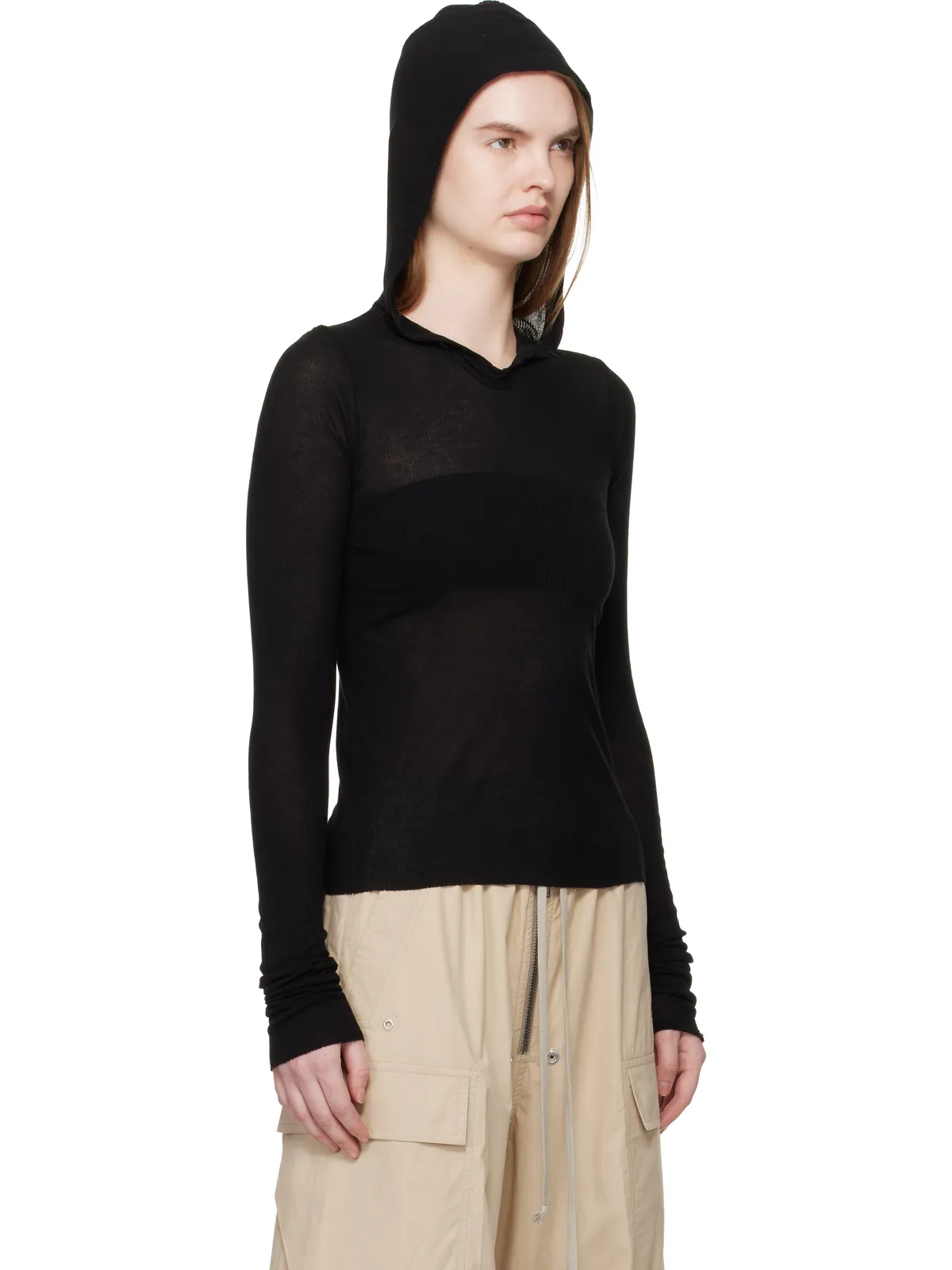 Rick Owens Temple クロップド リブ 長袖 フーディ - 画像2