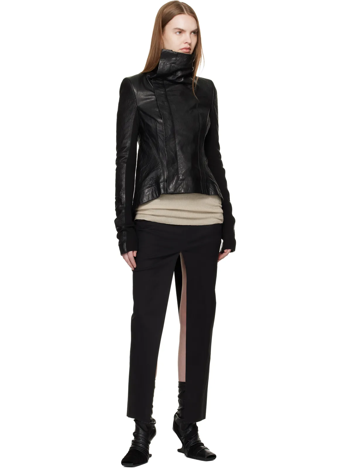 Rick Owens Temple Naska Biker レザージャケット - 画像4