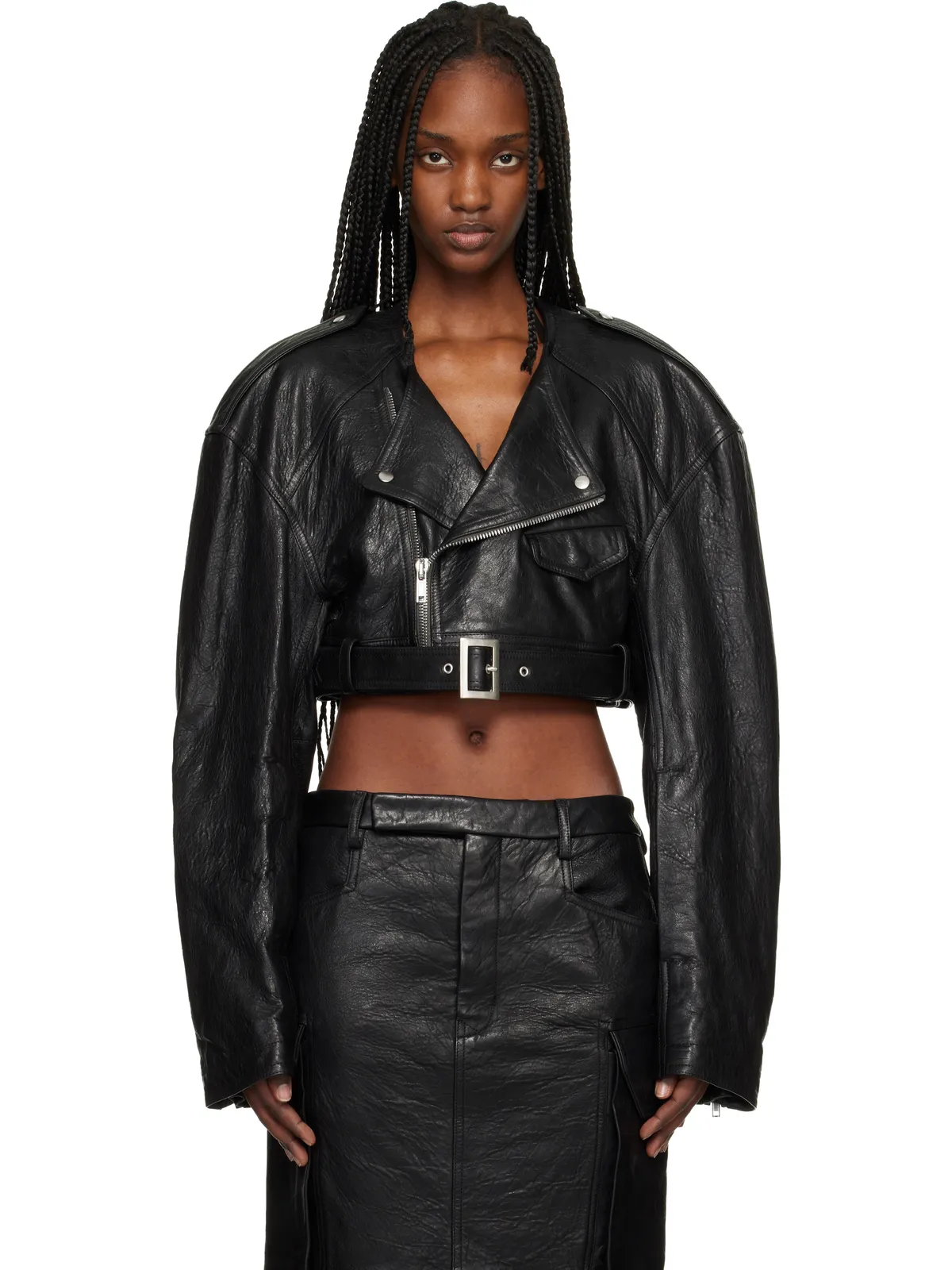Rick Owens Temple Micro レザー バイカージャケット - 画像1